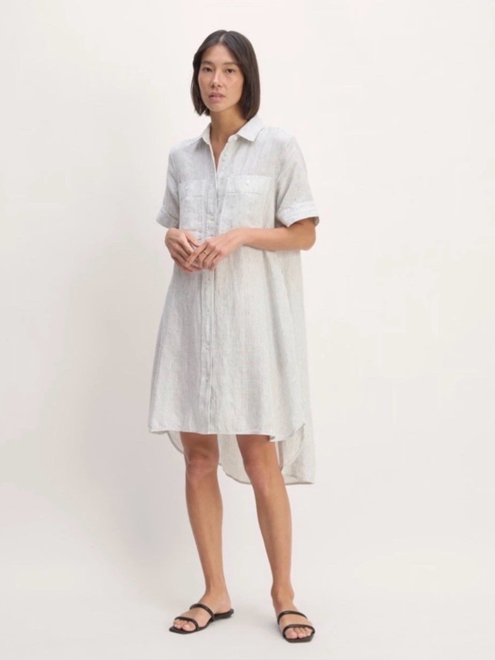 Everlane 100% European Flax Linen Pinstripe Button Up Shirtdress Casual
